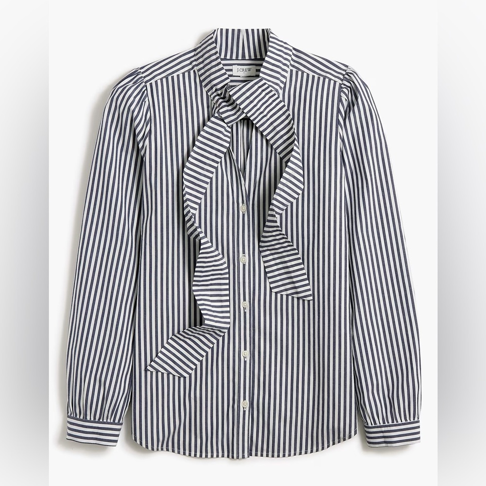 J. Crew Factory Bow tie-neck top in navy and white stripe, size L